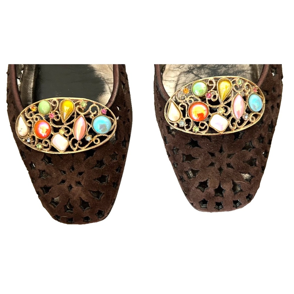 Vintage Mid-Century MUSI Signed Multi-Color Cabochon Gold Tone Shoe Clips – Pair